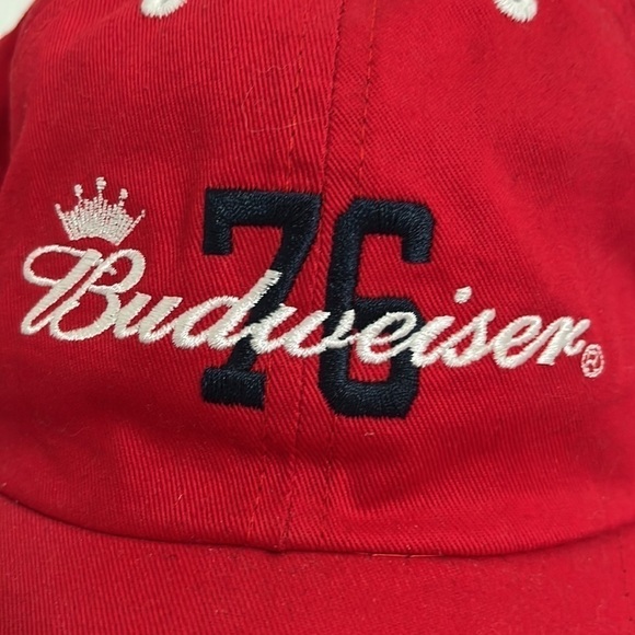 Budweiser 76 Hat  Cap Red Adjustable Hook &Loop Back Strap Adult - Picture 7 of 11